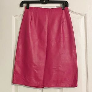 Firenze Santa Barbara Vintage 90’s Fuschia Pink Leather Pencil Skirt 2 4